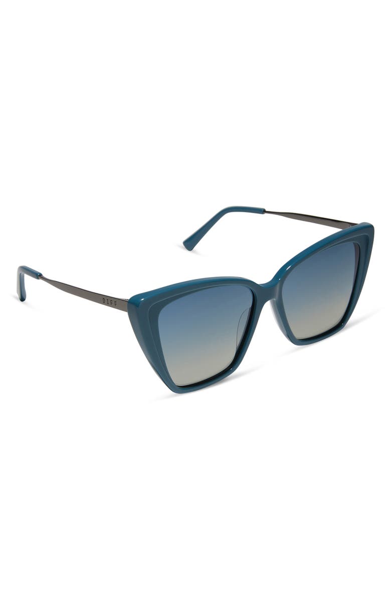 DIFF Becky II 56mm Polarized Cat Eye Sunglasses, Alternate, color, Aegean Blue Flash