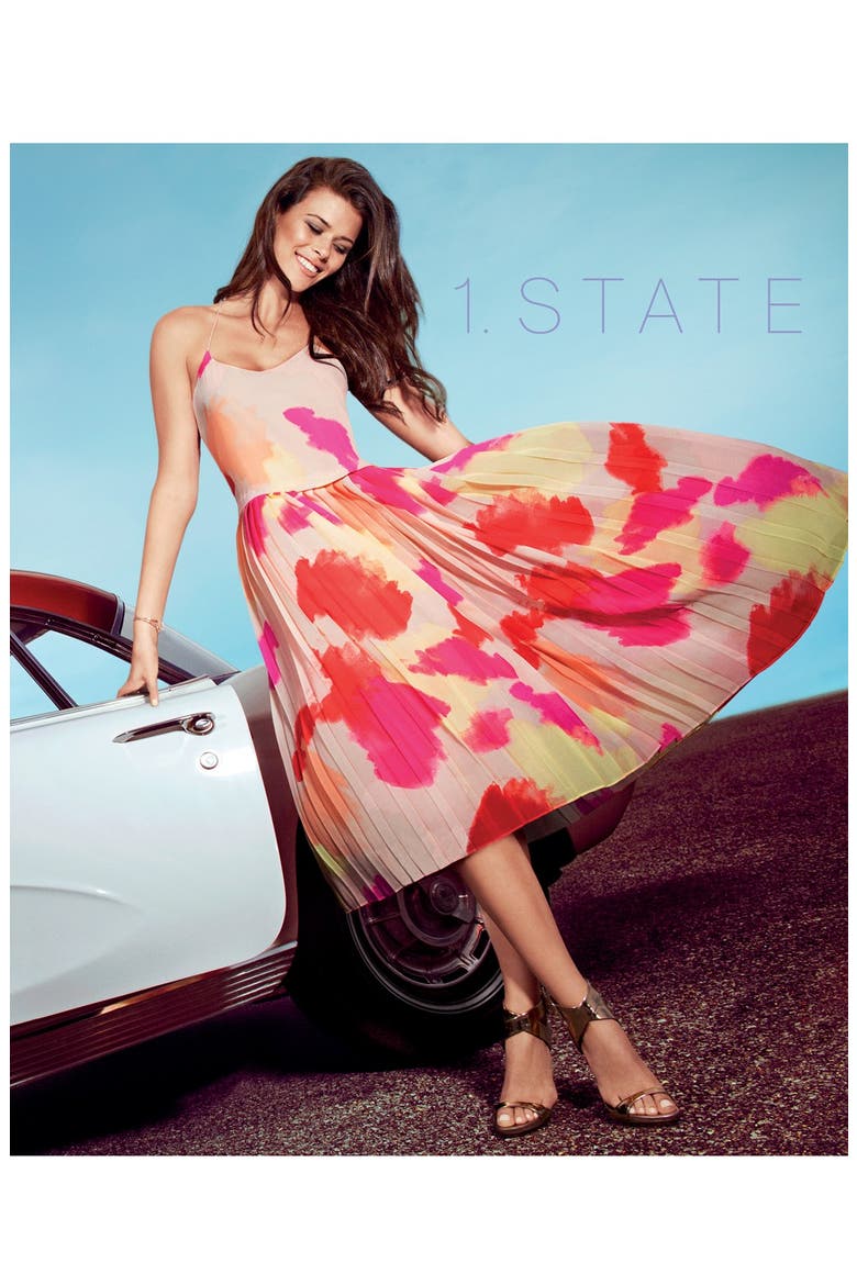 Pleated Overlay Dress, Alternate, color, SAND
