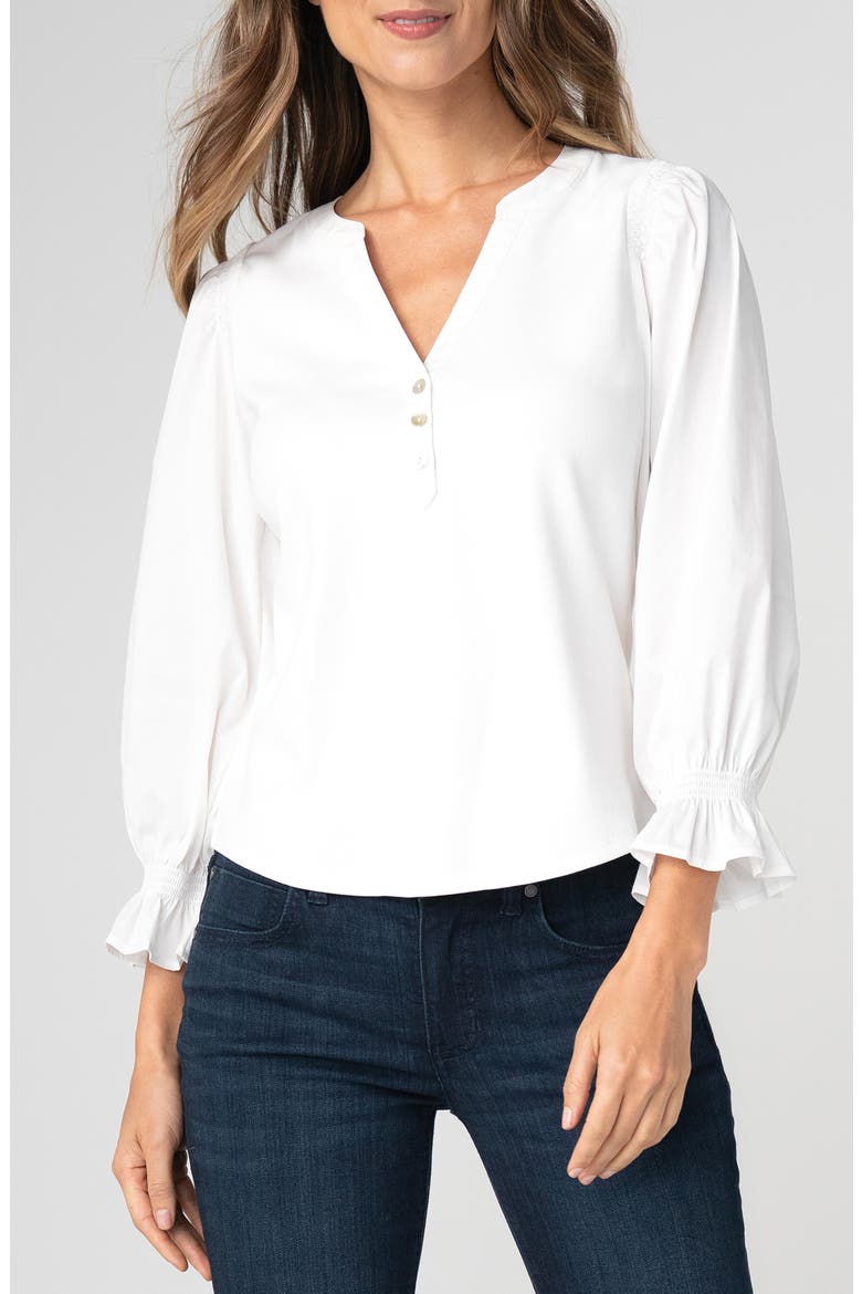 Mixed Media Three-Quarter Sleeve Top, Main, color, WHITE