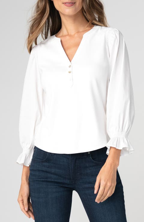 Mixed Media Three-Quarter Sleeve Top (Regular & Petite)