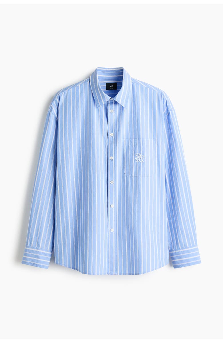 H&M Relaxed Fit Poplin Shirt, Main, color, Light Blue/Striped