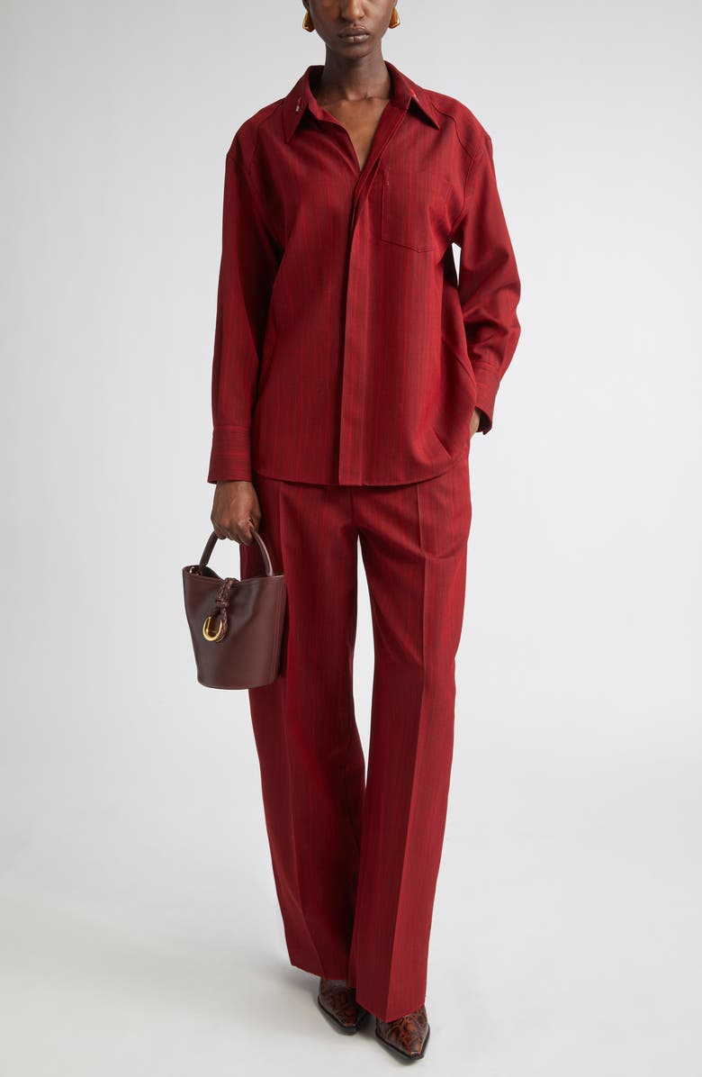 Bottega Veneta Subtle Stripe Wool Blend Pants, Alternate, color, Red/ Grey Melange