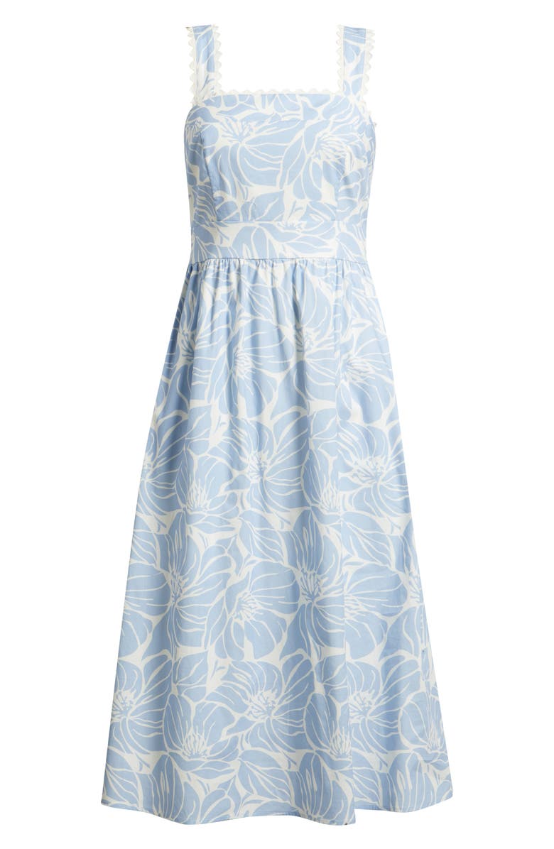 Sam Edelman Palm Print Stretch Cotton Midi Dress, Alternate, color, Light Blue