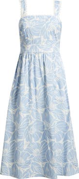 Sam Edelman Palm Print Stretch Cotton Midi Dress