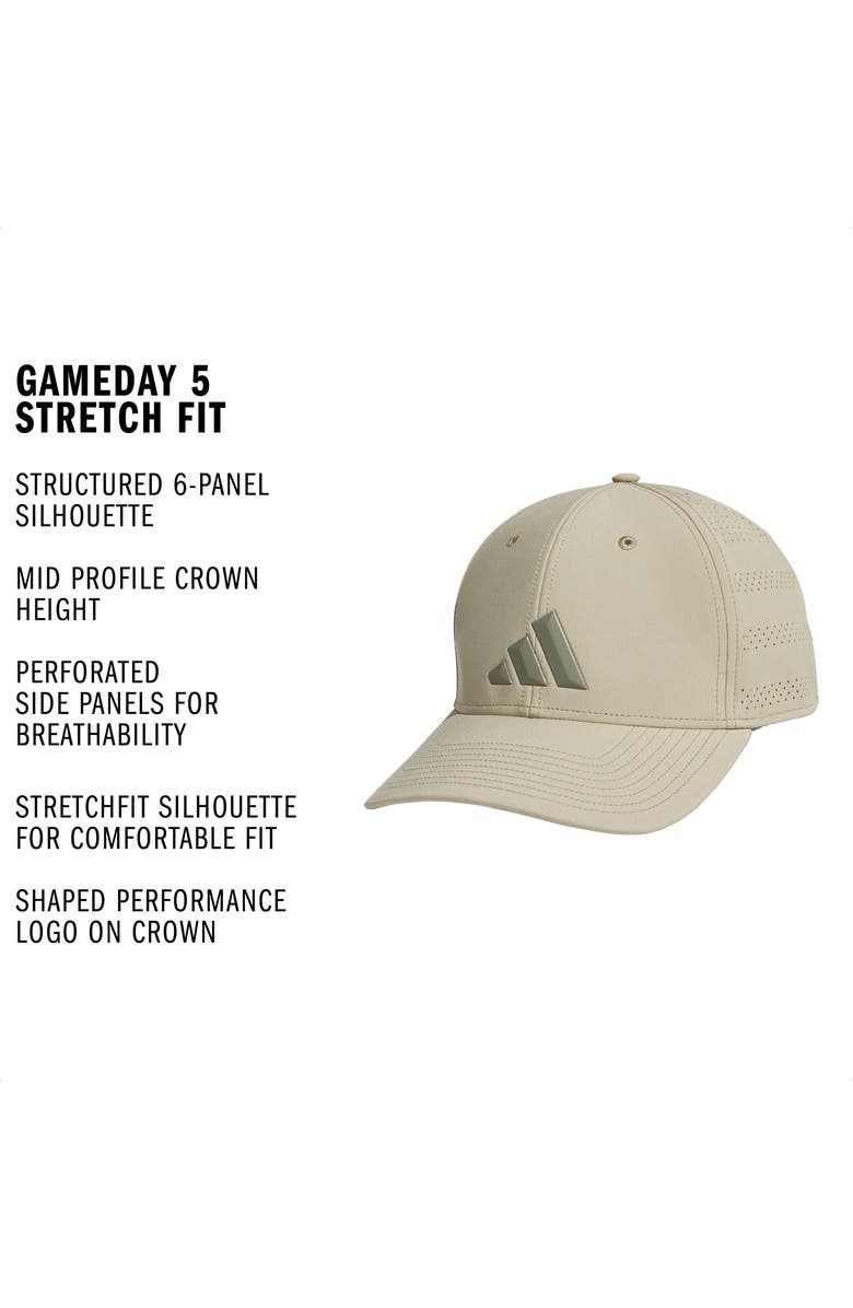 adidas Gameday 5 Stretch Fit Baseball Cap, Alternate, color, Wonder Cargo Khaki/ Clay Grey