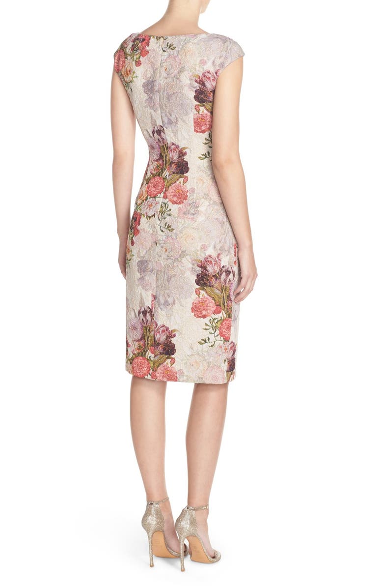Adrianna Papell Embellished Ruched Metallic Jacquard Sheath Dress, Alternate, color, 