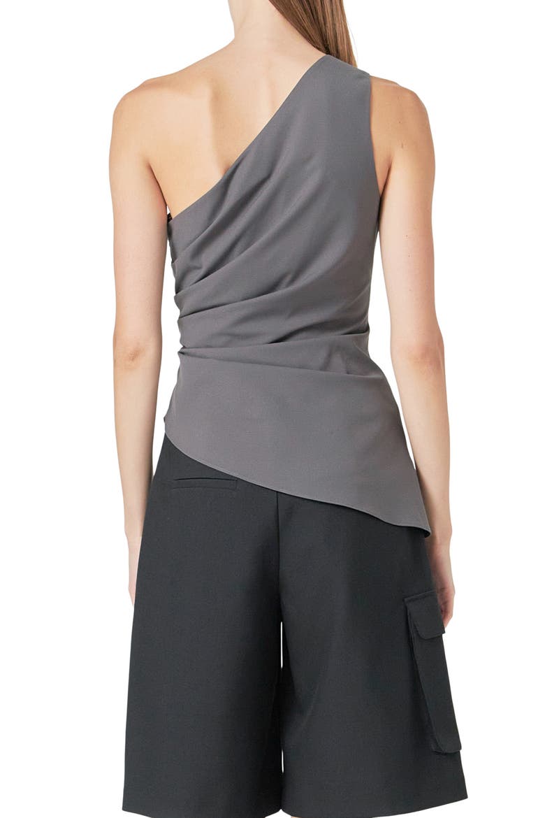 One-Shoulder Pleated Top, Alternate, color, CHARCOAL