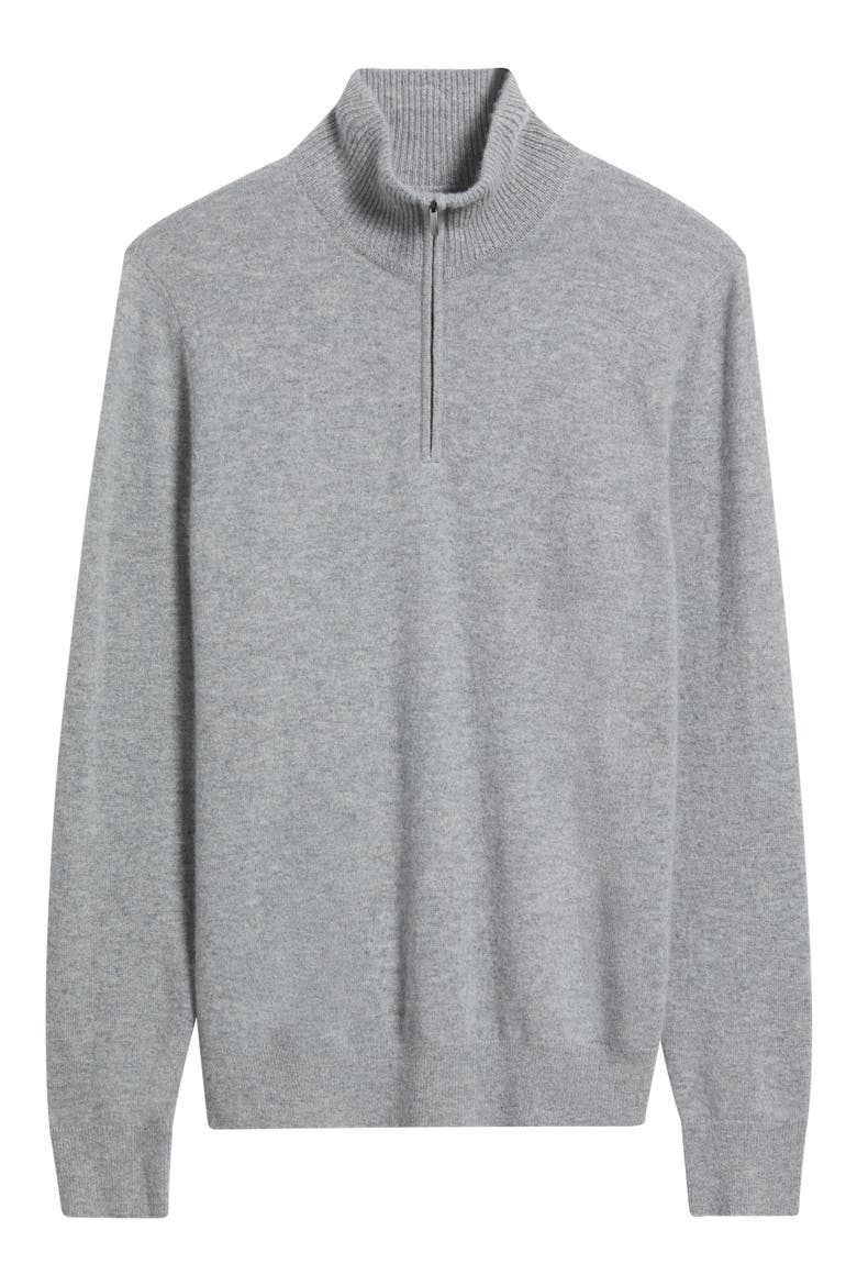 Quarter Zip Cashmere Sweater, Alternate, color, GREY DECEMBER HEATHER