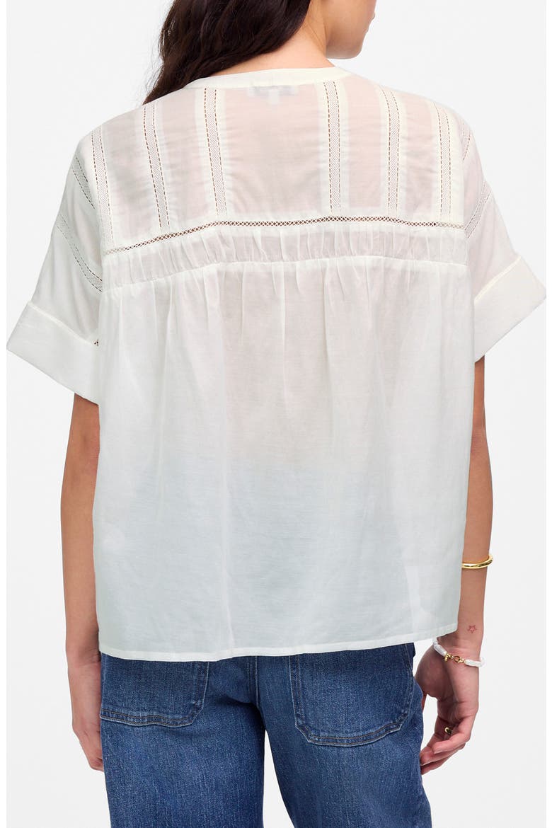 Lace Inset Pintucked Henley Top, Alternate, color, WHITE