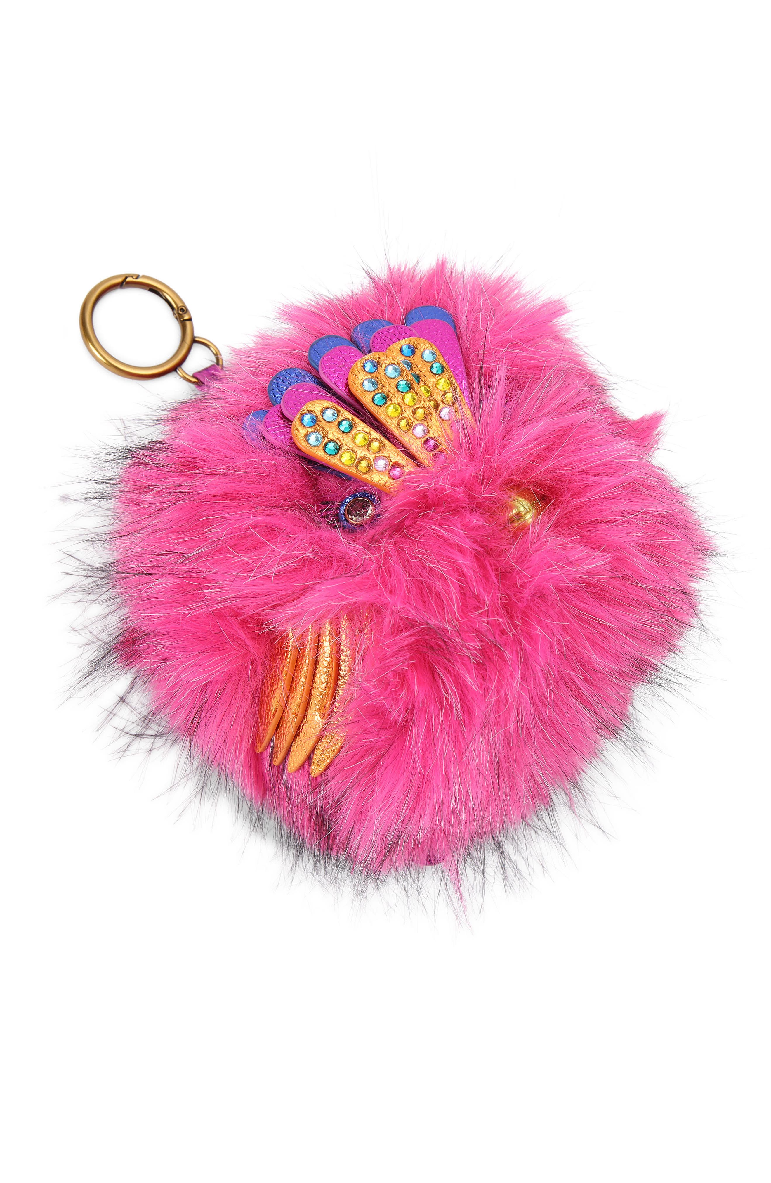 Kurt Geiger London Faux Fur Pompom Eagle Bag Charm, Alternate, color, Open Pink
