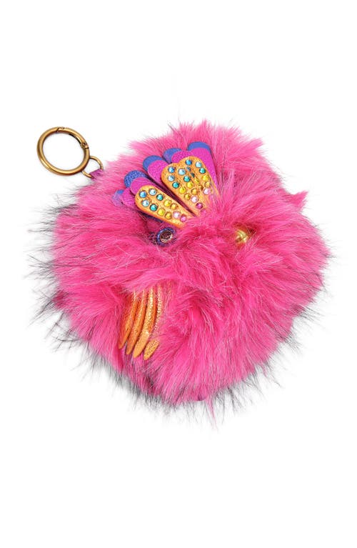 Kurt Geiger London Faux Fur Pompom Eagle Bag Charm In Pink
