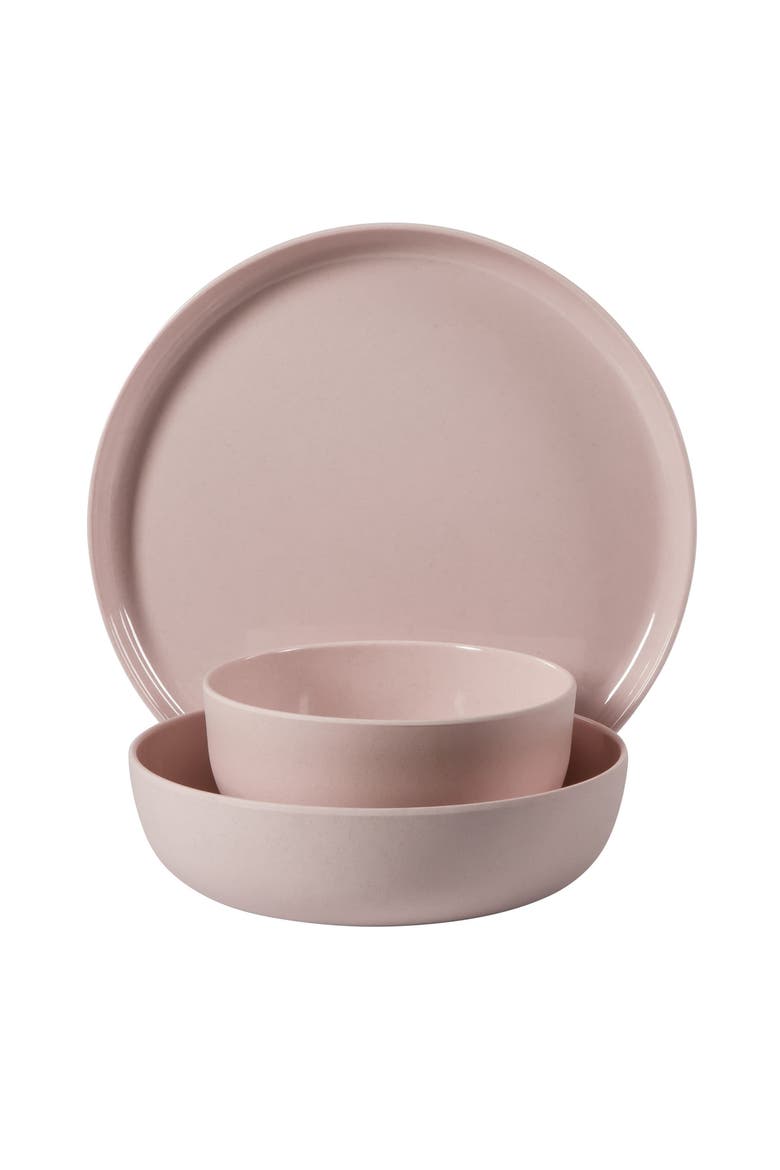 12 Piece Wheat Straw Melamine Dinnerware Set, Alternate, color, Pink
