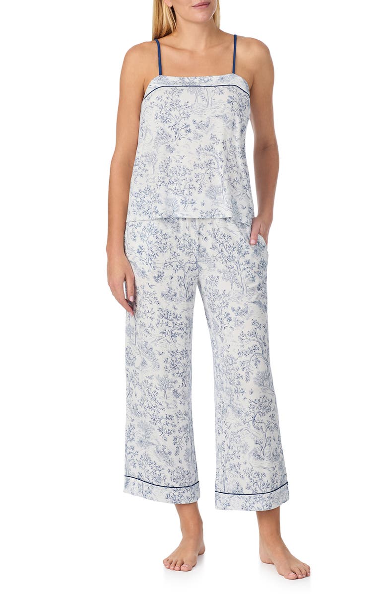 Kate Spade New York print crop pajamas, Main, color, White/ Green Print