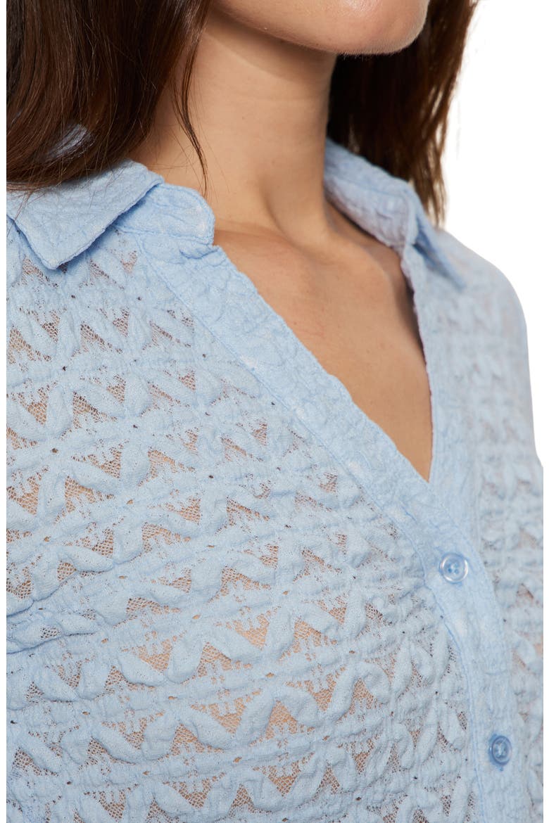 Dreamgirl Lace Button-Up Shirt, Alternate, color, BLUE POWDER