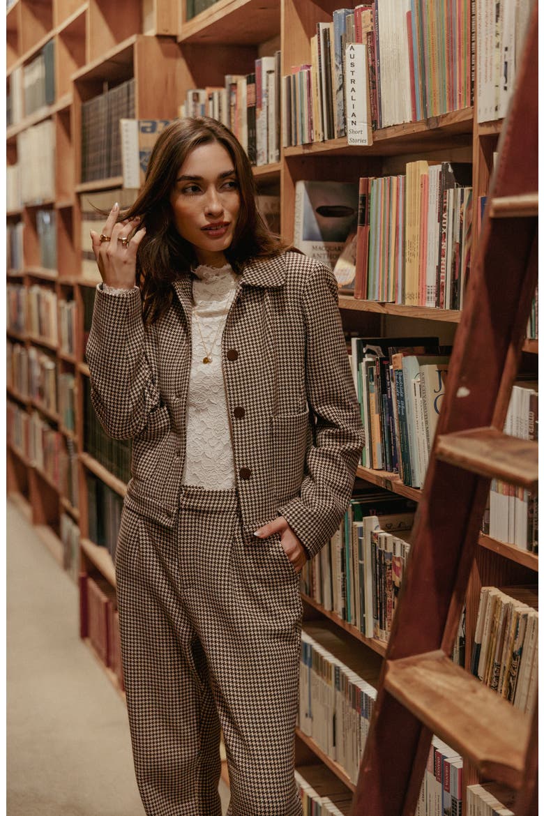Harvie Houndstooth Cropped Trucker Jacket, Alternate, color, BROWN HOUNDSTOOTH