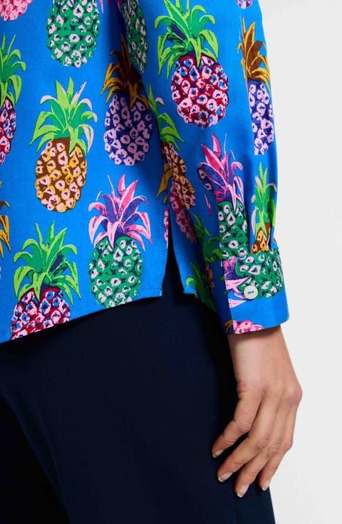 Zoey Pineapple Print Cotton Button-Up Shirt