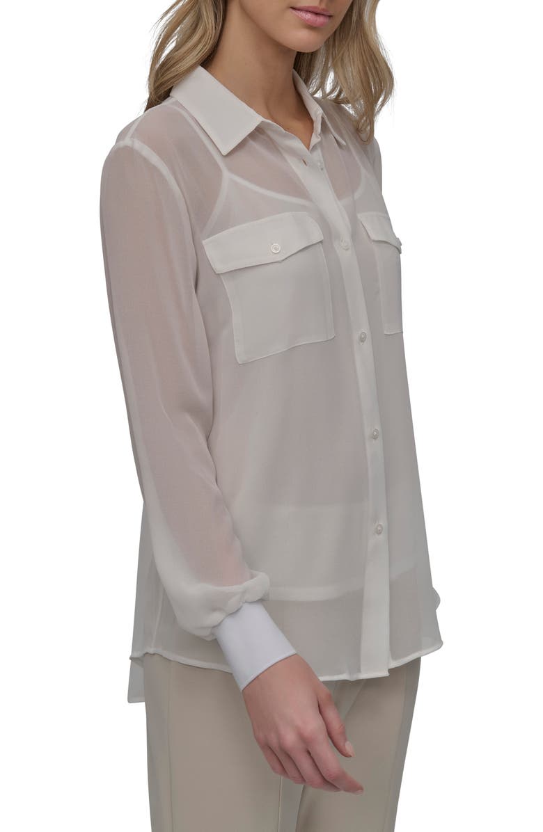 DKNY Chiffon Button-Up Shirt, Alternate, color, Ivory