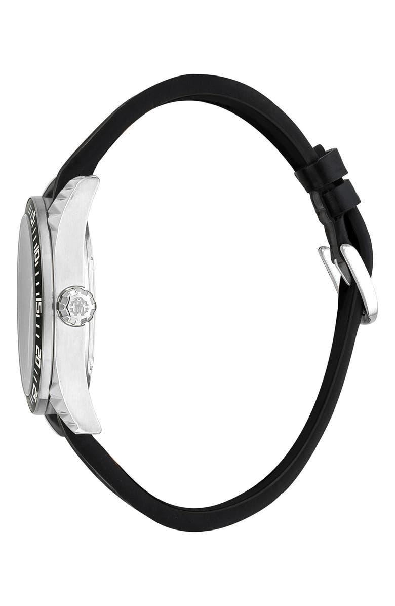 Roberto Cavalli Three-Hand Quartz Silicone Strap Watch, 42mm, Alternate, color, 