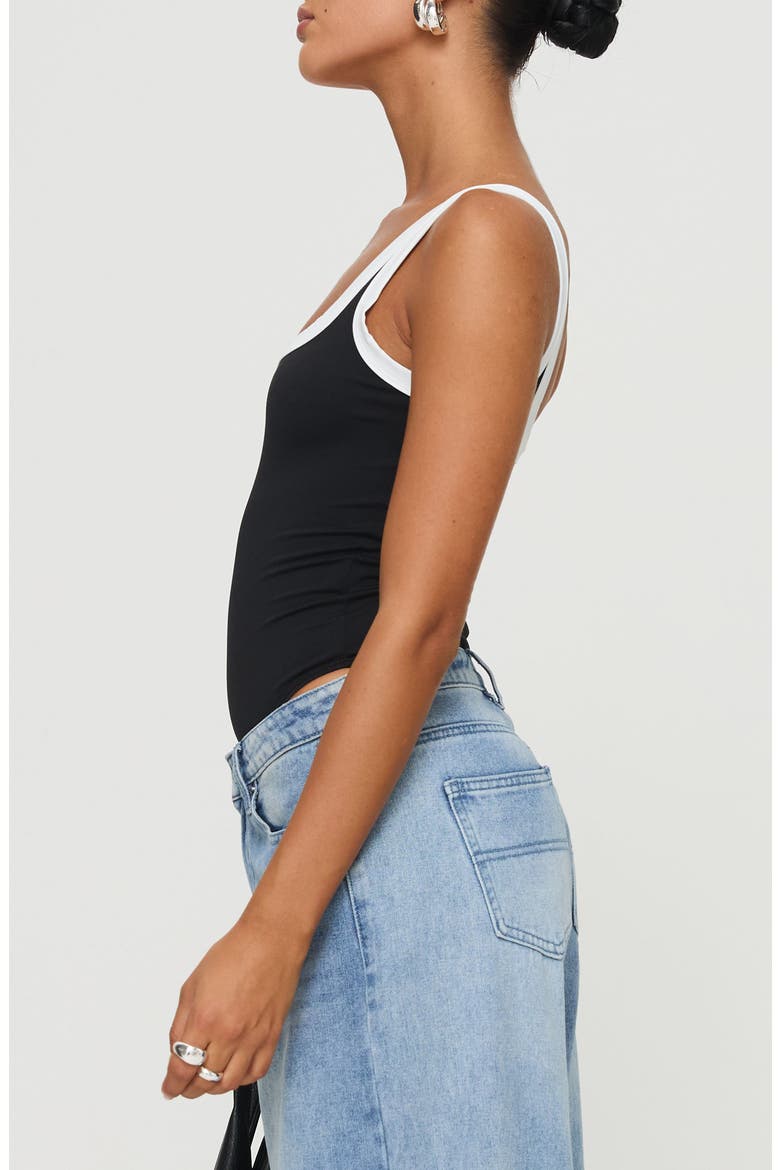Astrea Contrast Trim Bodysuit, Alternate, color, BLACK / WHITE
