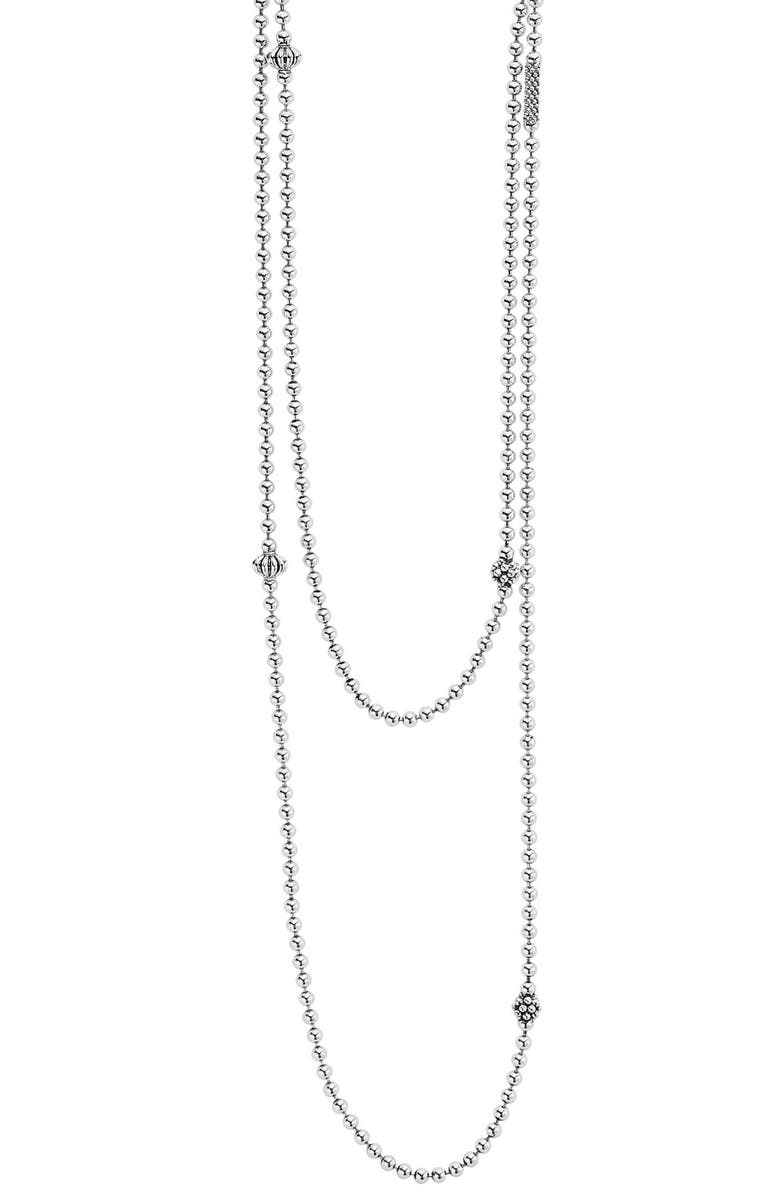 LAGOS Long Caviar Icon Station Necklace, Main, color, Silver