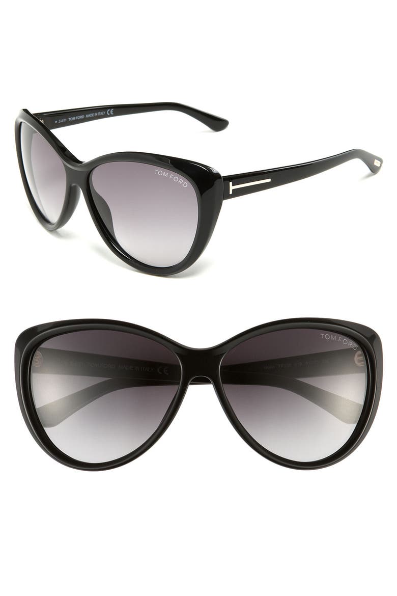 61mm Cat Eye Sunglasses, Main, color, SHINY BLACK/ GREY GRADIENT