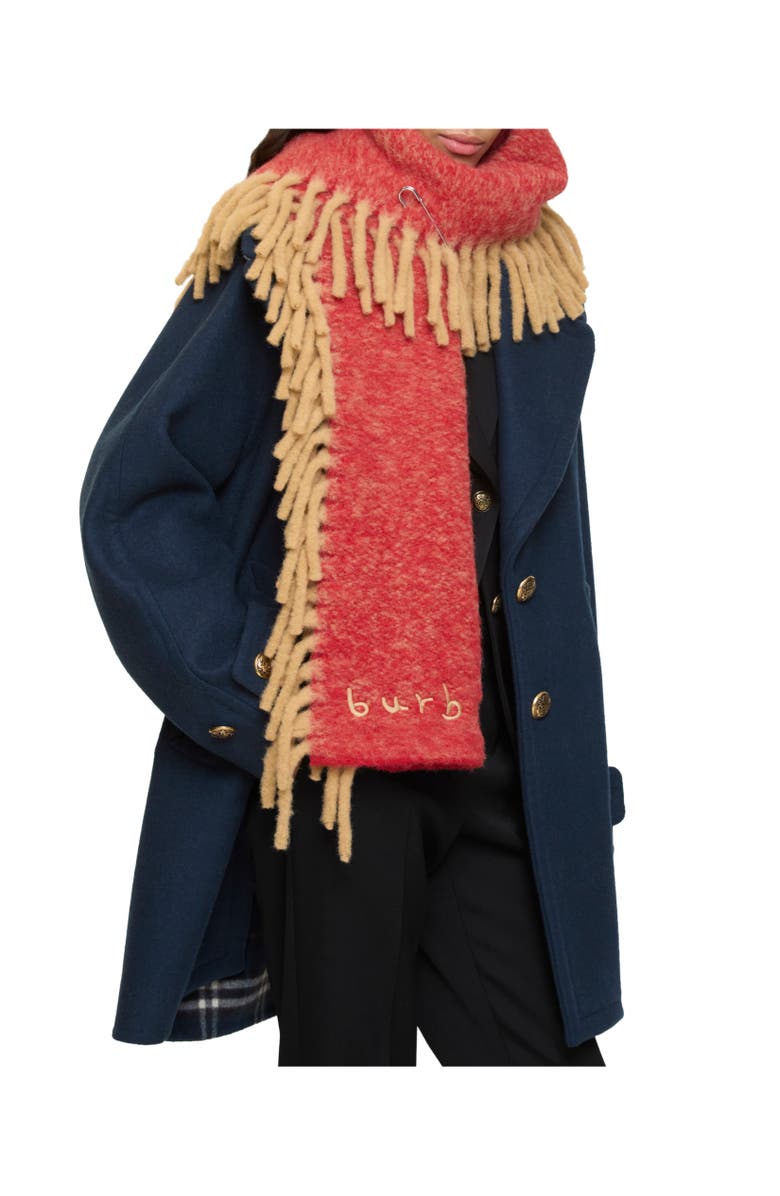 Burberry Alpaca Wool Blend Happy Scarf, Alternate, color, Sand Beige/Post Red