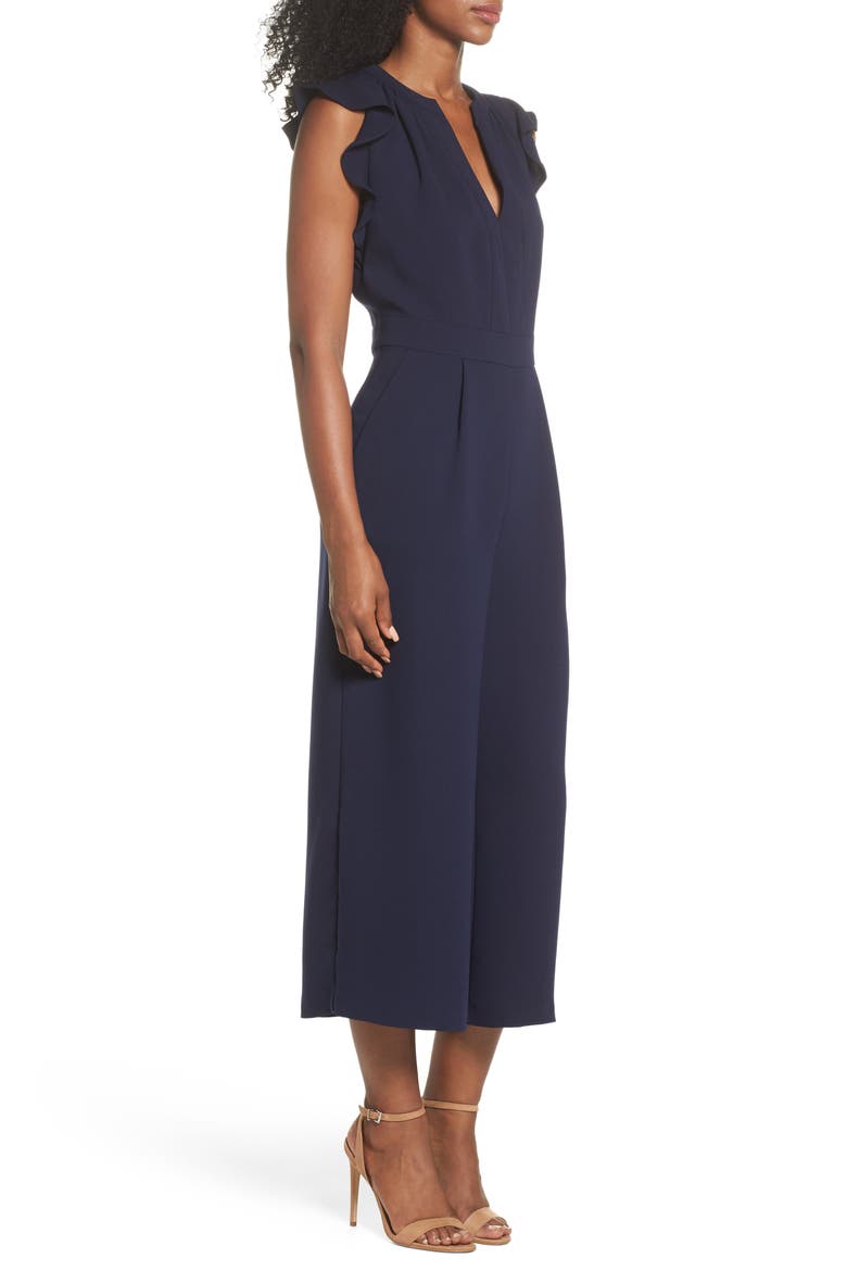 Ruffle Wide Leg Crop Jumpsuit, Alternate, color, NAVY