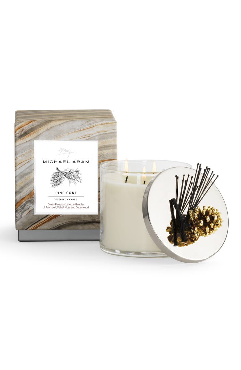 Michael Aram Pine Cone Three-Wick Scented Candle, Alternate, color, Silver/ Gold