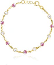 The Lovery Fine Jewelry Pink CZ Alternating Bezel Station Bracelet