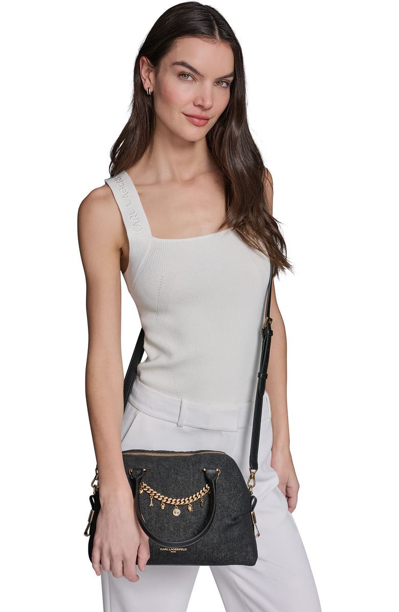 KARL LAGERFELD PARIS Charlaine Satchel, Alternate, color, Black Denim