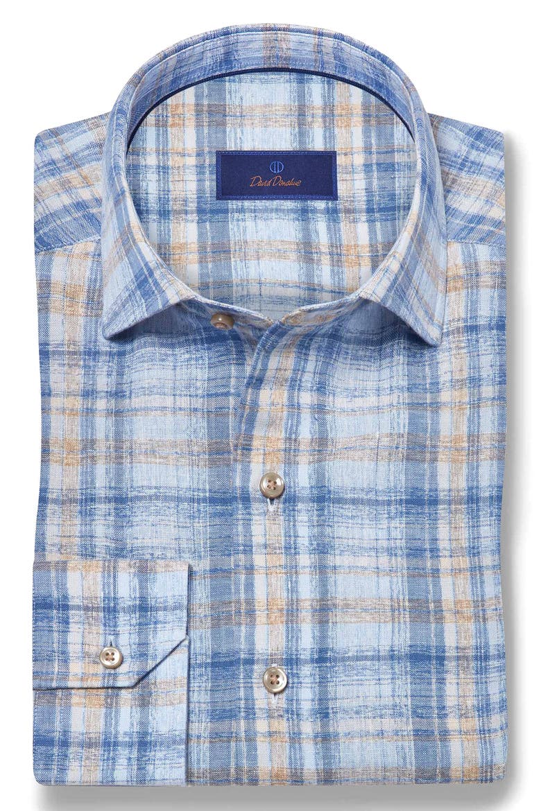 Linen Check Sport Shirt, Alternate, color, BLUE/ DUNE