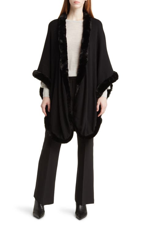 Faux Fur Trim Ruana