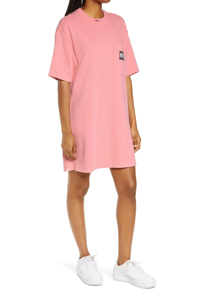 Sportswear Washed T-Shirt Dress, Alternate, color, SUNSET PULSE/ BLACK