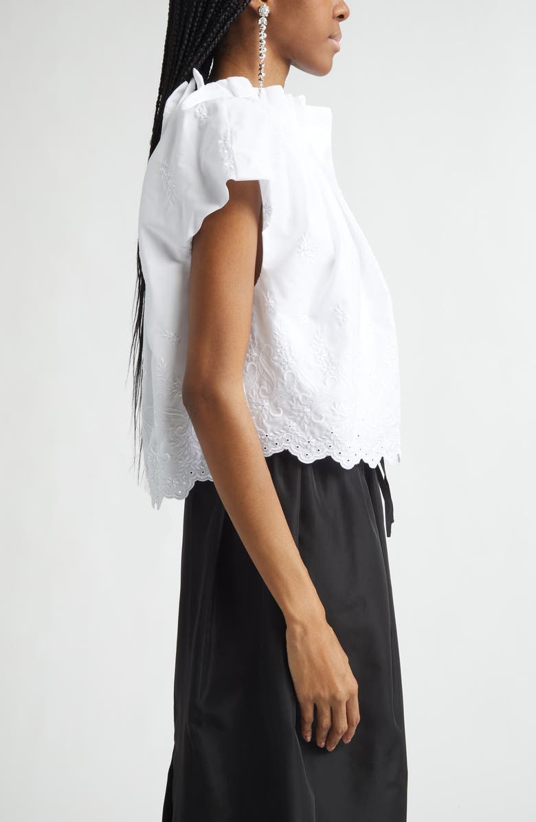 Simone Rocha Pleated Cotton Poplin Tulip Top, Alternate, color, White