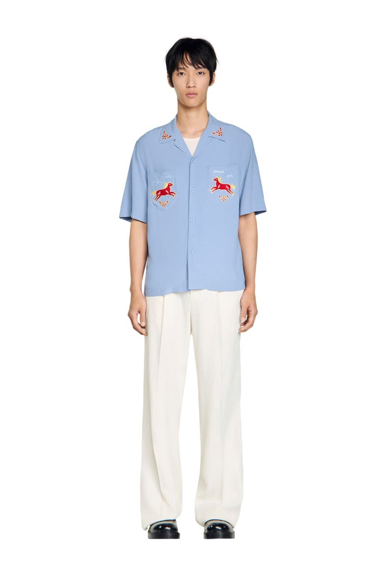 Embroidered horse loose-fit shirt, Alternate, color, Blue