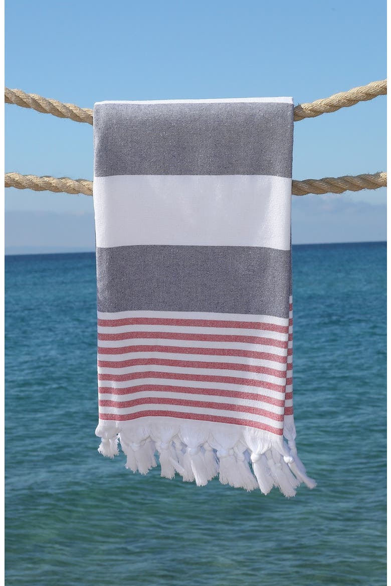 100% Turkish Cotton Patriotic Pestemal Beach Towel - Ocean Blue, Alternate, color, OCEAN BLUE