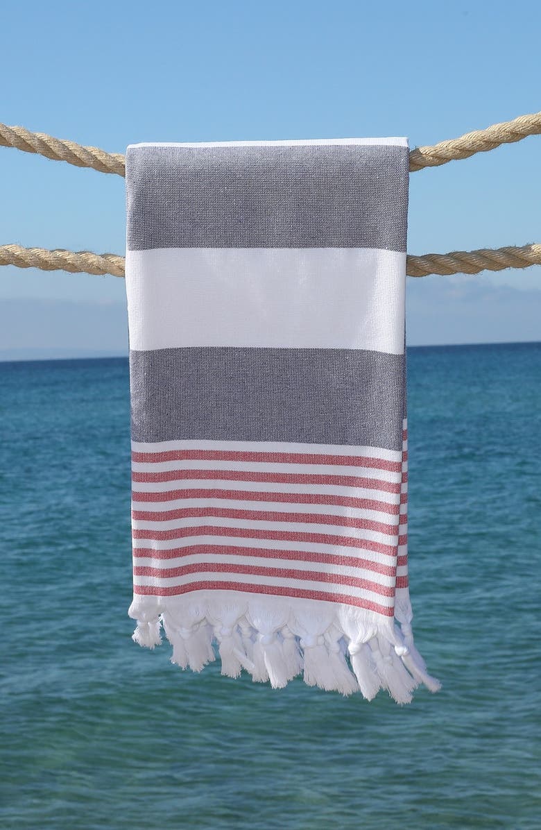 Linum Home Textiles 100% Turkish Cotton Patriotic Pestemal Beach Towel - Ocean Blue, Alternate, color,