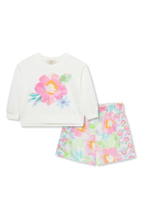 Kids' Watercolor Floral Graphic Top & Print Shorts Set (Toddler, Little Kid & Big Kid)