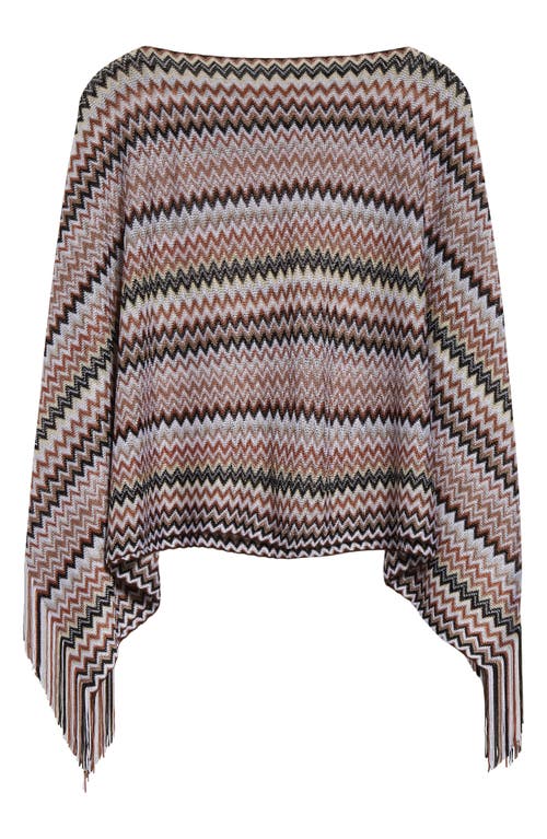 Missoni Multicolor Cape With Boat Neckline And All-over Zig-zag Motif In Viscose Woman In Brown Multi
