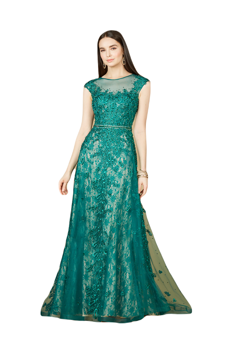 LARA New York Inspired Lace Gown with Cap Sleeves, Main, color, Green