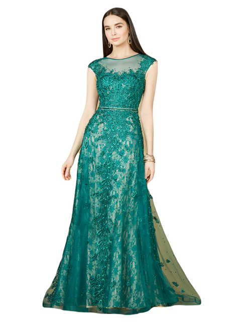 Inspired Lace Gown with Cap Sleeves