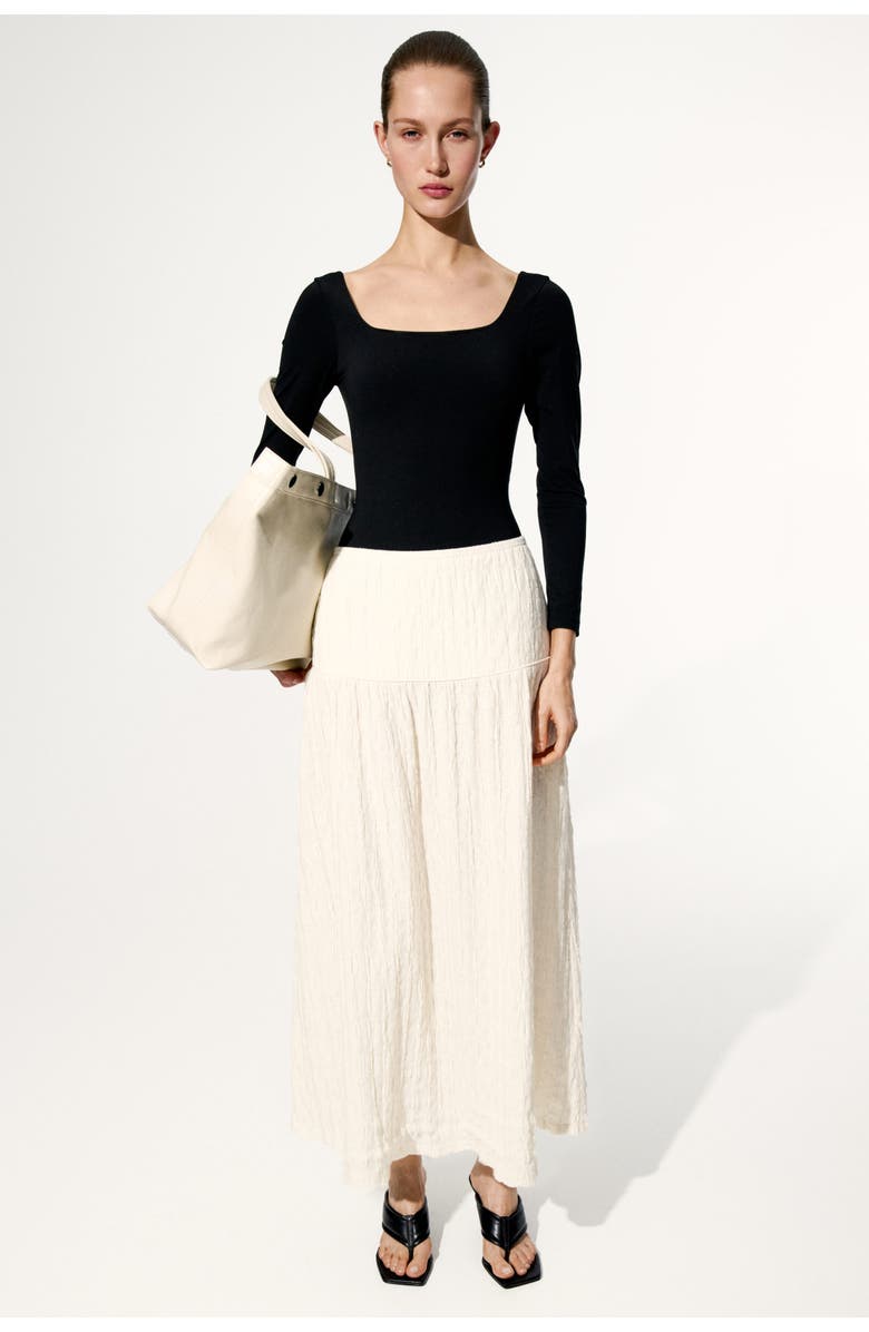 H&M Textured jersey midi skirt, Alternate, color, Cream