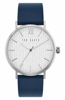 Ted Baker T Engraved Leather Strap Watch, 43mm