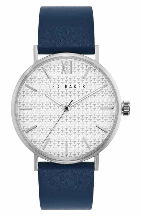 Ted Baker T Engraved Leather Strap Watch, 43mm
