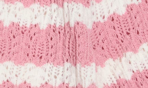 Ellen Tracy Stripe Short Sleeve Pointelle Cardigan In Pink
