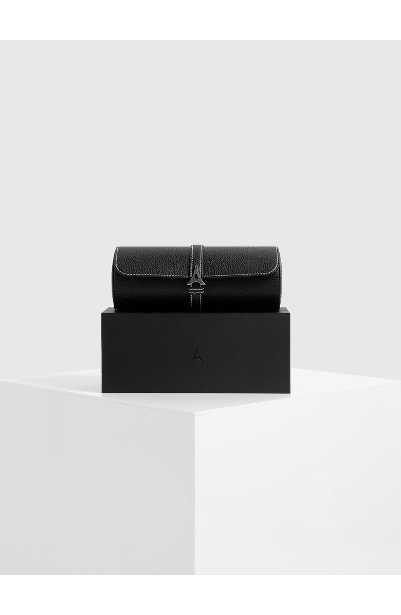 Manière De Voir Fred Pebbled Leather Contrast Stitch Watch Roll, Alternate, color, Black