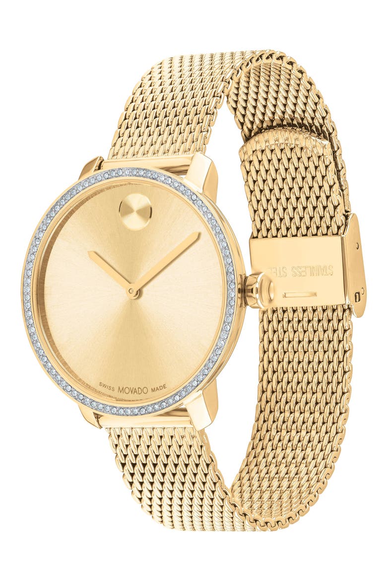 Bold Museum Dot Mesh Strap Watch, 34mm, Alternate, color, GOLD DIAL