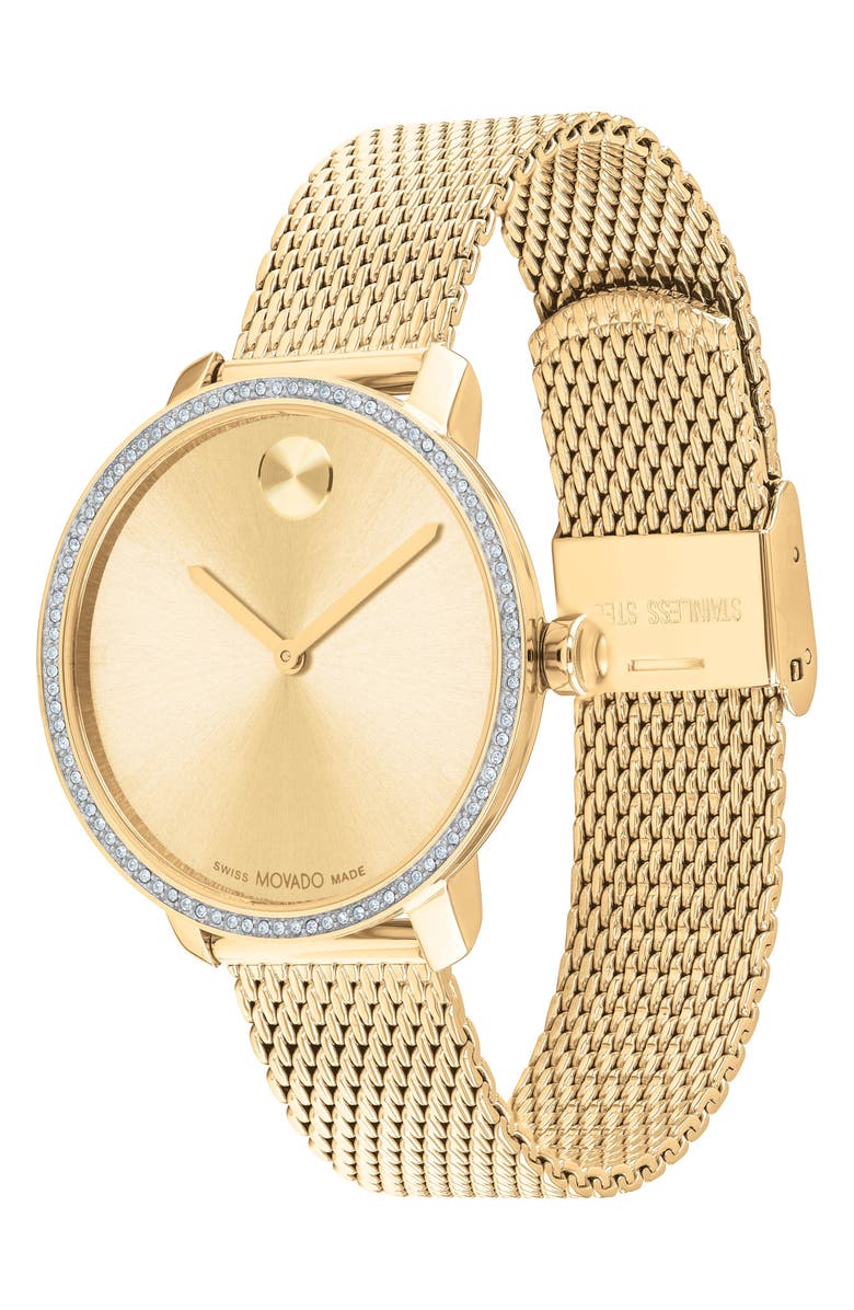 Movado Bold Museum Dot Mesh Strap Watch, 34mm, Alternate, color, Gold