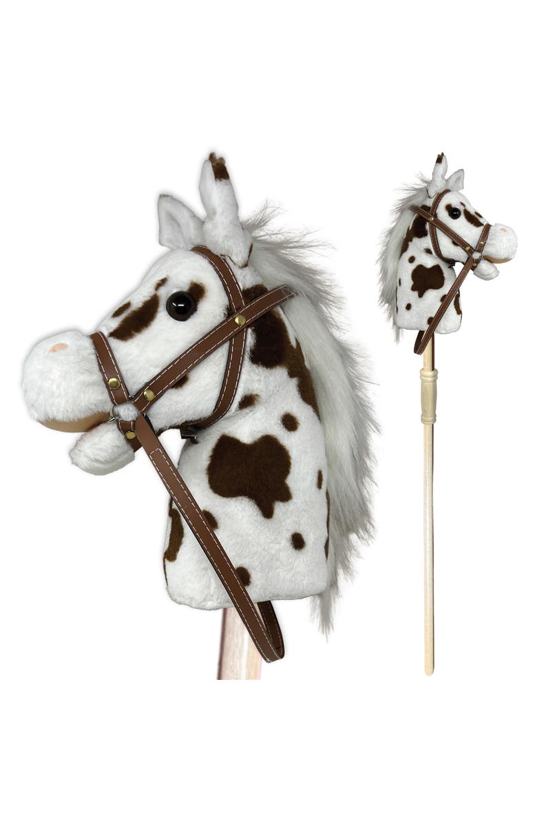 Playful Minds 34 Inch Wood Stick Ride On Pony, Pinto, Main, color, Multicolored