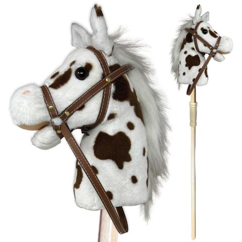 34 Inch Wood Stick Ride On Pony, Pinto